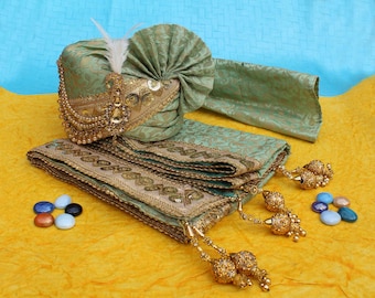Safa/Turban/Pagdi/Pagri et châle ethnique traditionnel pour homme, ensemble de marié Pagri avec châle, Dulha Pagri (taille Pagri : 22 à 22,5 pouces)