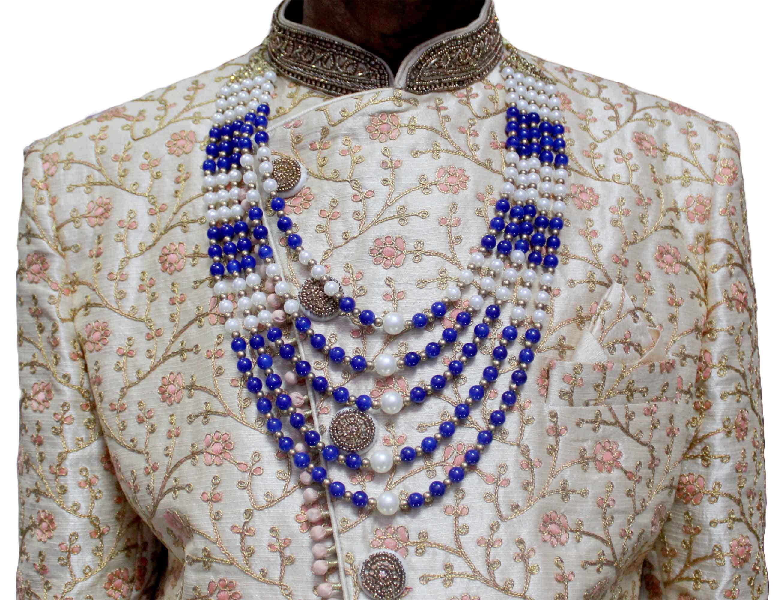Royal Blue White Groom Necklace for Sherwani, Indian Mens Necklace for Wedding, Handmade Dulhe Ki Mala, Traditional Groom Mala, Dulha Haar