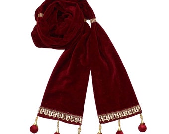 Red Golden Beige Men Stole Men&#39;s Sherwani Stole Velvet Handmade Dupatta Indian Groom Wedding Stole (Choose Colour)