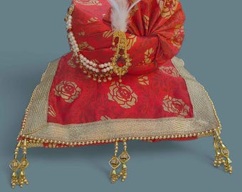 Indian Bridegroom Turban/Safa, Groom Wedding Pagri/Pagdi, Jodhpuri Men Safa for Marriage - Maroon Red with matching Stole