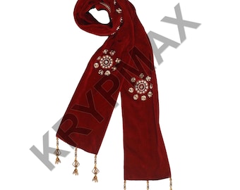 Fancy Handmade Men Sherwani Stole, Men Sherwani Dupatta, Groom's Sherwani Fancy Design Dupatta - Maroon Colour