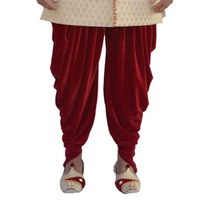 Calça Harem Dhoti de veludo indiano para Sherwani/Indo/Kurta, calça Harem Patiala para homens para casamento/festa/drama (cor marrom, tamanho livre)