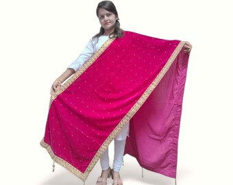 Velours côtelé dentelle Dupatta/Châle, mariage femmes Dupatta/Châle, mariage indien ethnique femmes velours châle (Rani) Magenta