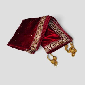 Männer Samt Maharaja Dupatta Schal, Bräutigam Stickerei Lace Design Dupatta mit hängenden Quasten - Kastanienbraun Farbe