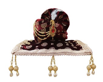 Turban de mariage en velours imprimé et étole/dupatta/châle, accessoires de mariage pour le marié, ensemble Pagri de marié avec châle dupatta assorti