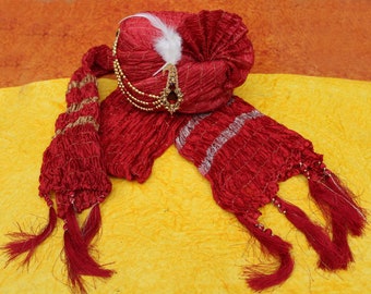 Ensemble turban et étole en tissu lycra, ensemble étole safa sherwani du marié, dulha pagri indien avec étole/dupatta assorties (couleur marron)