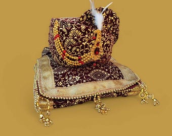 Turban de mariage indien : Safa Pagri bordeaux en velours avec étole