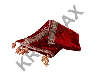 Maroon Velvet Maharaja Dupatta Shawl – Groom Sherwani Tassel Scarf