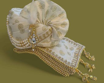 Ensemble safa et étole de mariage en soie Paisley Chanderi