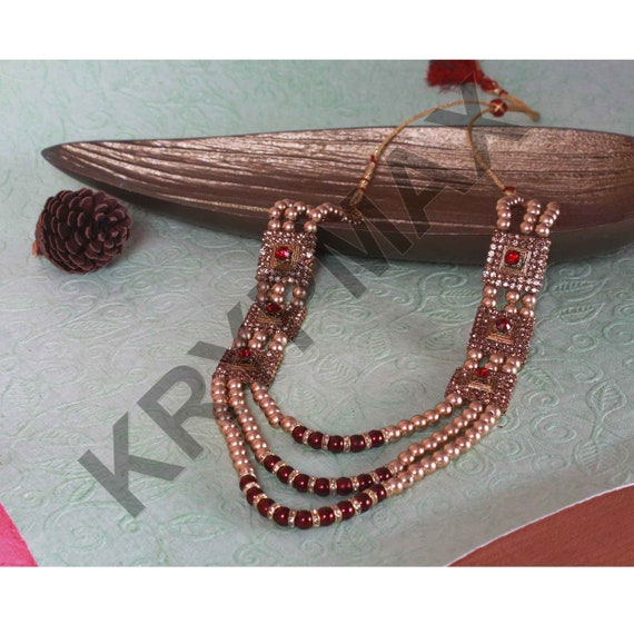 Square Brooch Three Layer Designer Groom Necklace Dulha Necklace