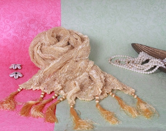 Dupatta traditionnel indien fantaisie/dupatta du marié beige doré écharpe fantaisie en soie Desi tenue de mariage étole couvre-chef de festival