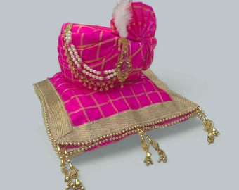 Turban de mariage rose Rani avec châle | Marié Dulha Pagri