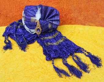 Ensemble turban et étole en tissu lycra, ensemble étole Safa Sherwani du marié, dulha pagri indien avec étole/dupatta assorties (couleur bleu royal)