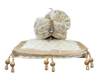 Mariage indien hindou Safa | Safa Turban/Pagri/Turban de créateur avec châle/Dupatta pour Dulha (Couleur blanc cassé) - Choisissez votre modèle
