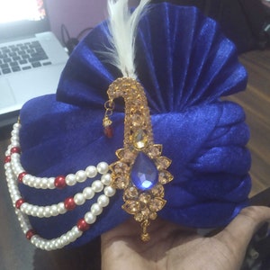 Indian Wedding Men Pagri Safa Royal Maharaja Look Made of Velvet fabric, Jodhpuri Dulha Pagri Royal Blue Colour