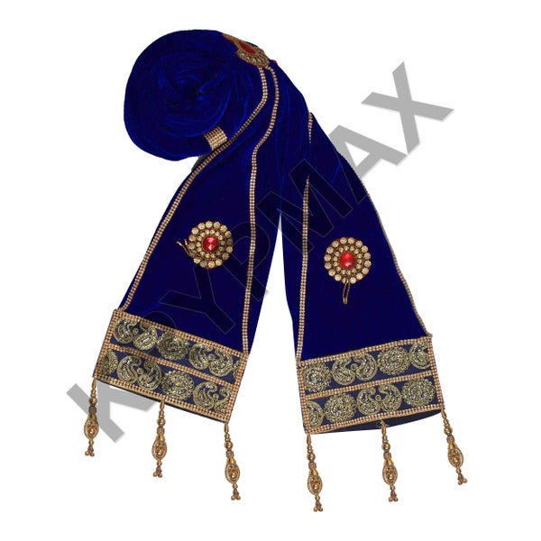 Men Stole Sherwani Velvet Dupatta Indian Handmade Groom Wedding Chunni, Sherwani Scarf, 2.5 Mtr. Length, Royal Blue