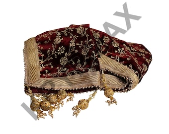 Handmade Maroon Velvet Sherwani Shawl, Rose Print, Indian Groom Wedding