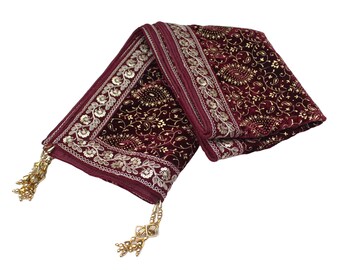 Men Stole Wedding Maharaja Shawl Indian Handmade Printed Velvet Designer Groom Dupatta with hanging Tassels