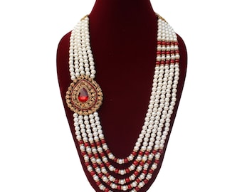 Gold Plated and Pearl Moti dulha necklace chain Men Designer Groom Necklace Sherwani Mala Wedding Jewellery Indian Men Jewelry