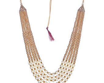Pearl Moti dulha Three Line necklace chain Men Designer Groom Sherwani Mala Wedding Jewellery Indian Jewellery