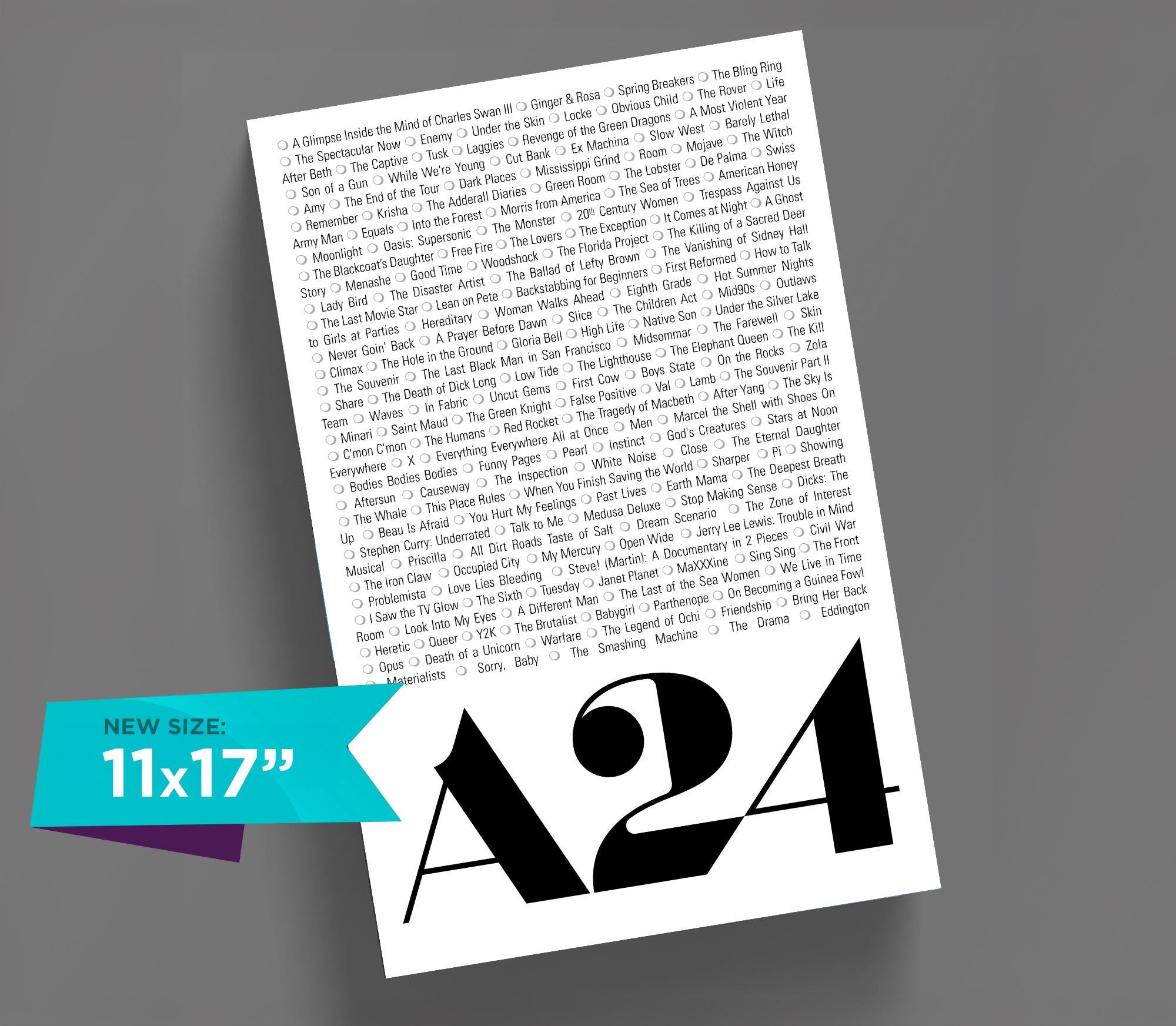 A24 Film / Movie 2025 Checklist  (new Size: 11x17 Poster
