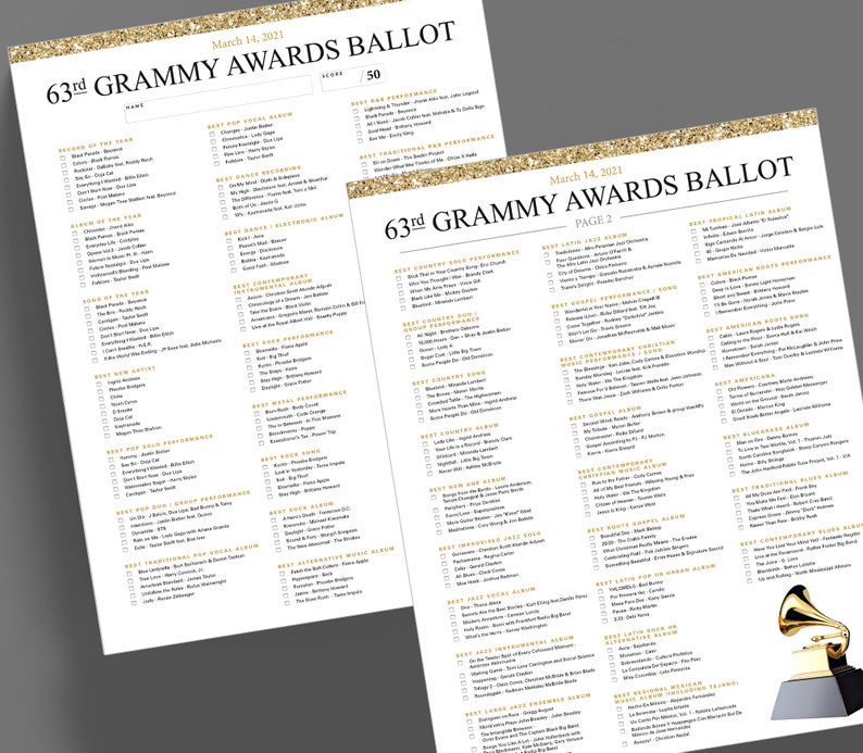 grammy awards night 2021 ballot party game etsy