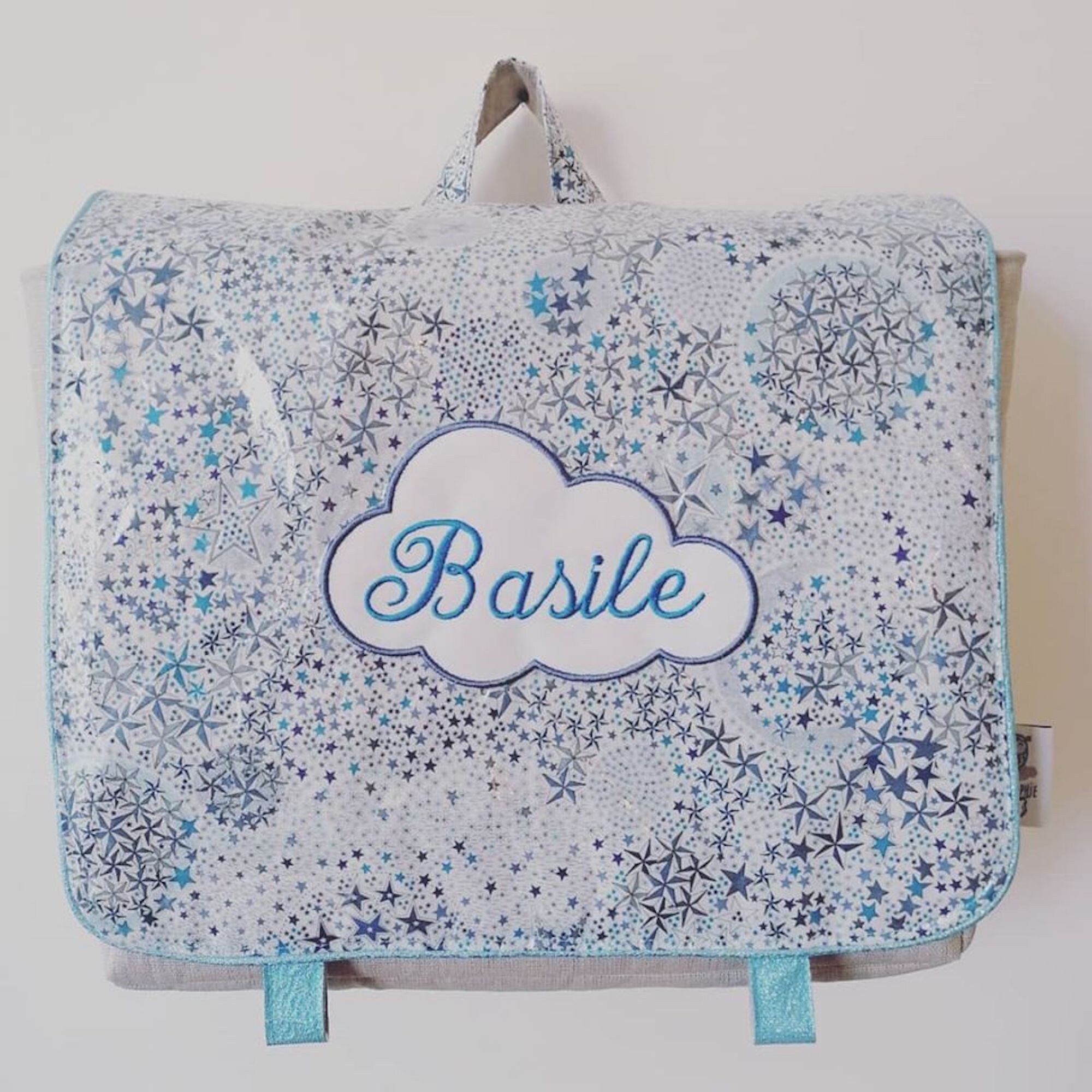 Cartable Maternelle en Lin et Liberty®Enduits avec Broderie
