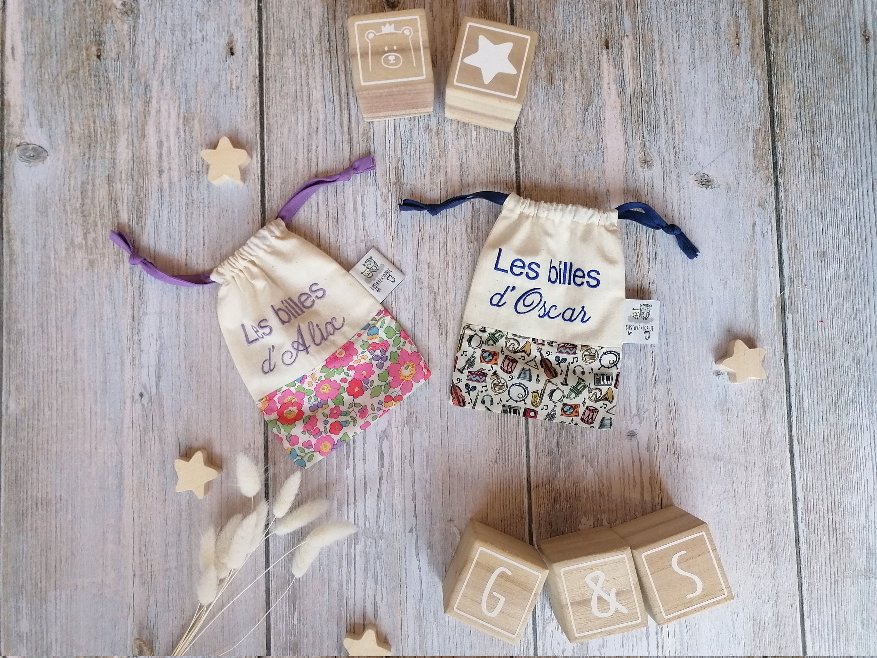 Sac à Billes Brodé en Coton Bio et Liberty®