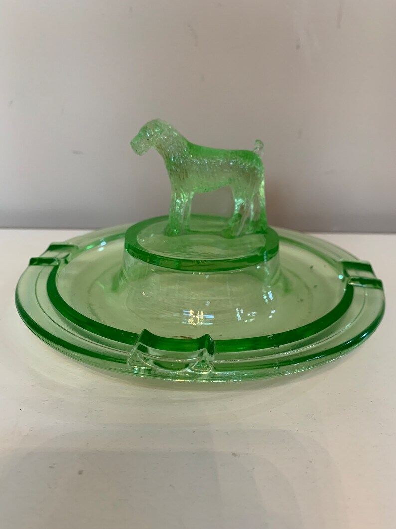 Vintage Uranium Green Glass Cigar Ashtray/ Terrier Dog/ Etsy
