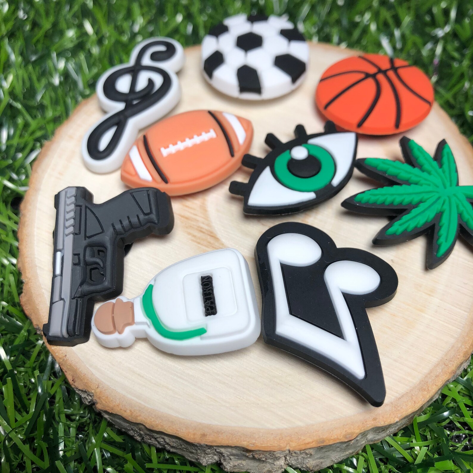Croc charms pins gun green eye weed Soccer Basketball foot Etsy