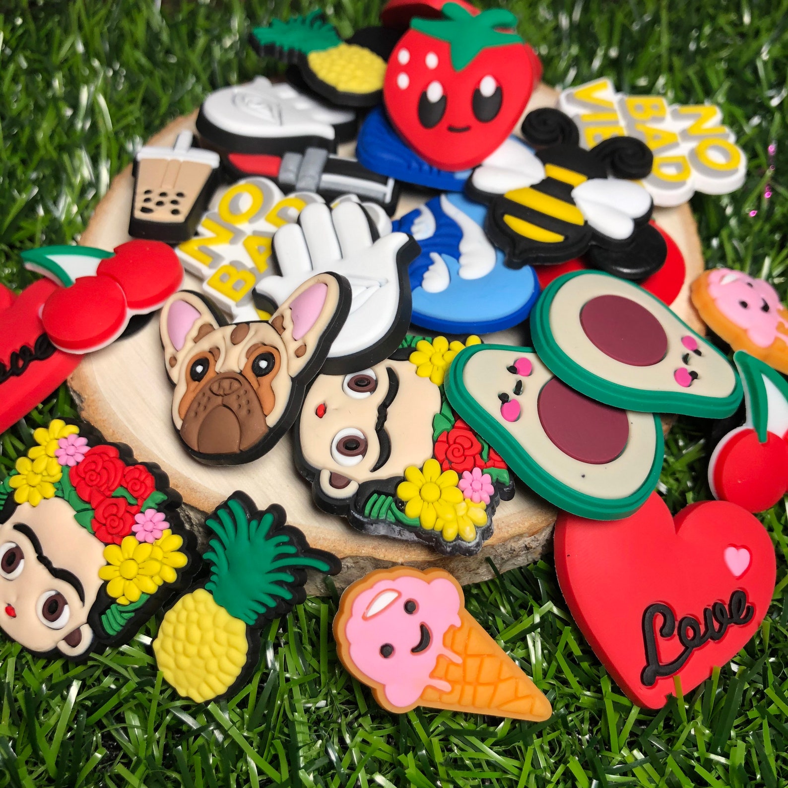 Croc Charms Shoe Pins Frida Kahlo love heart avocado Etsy