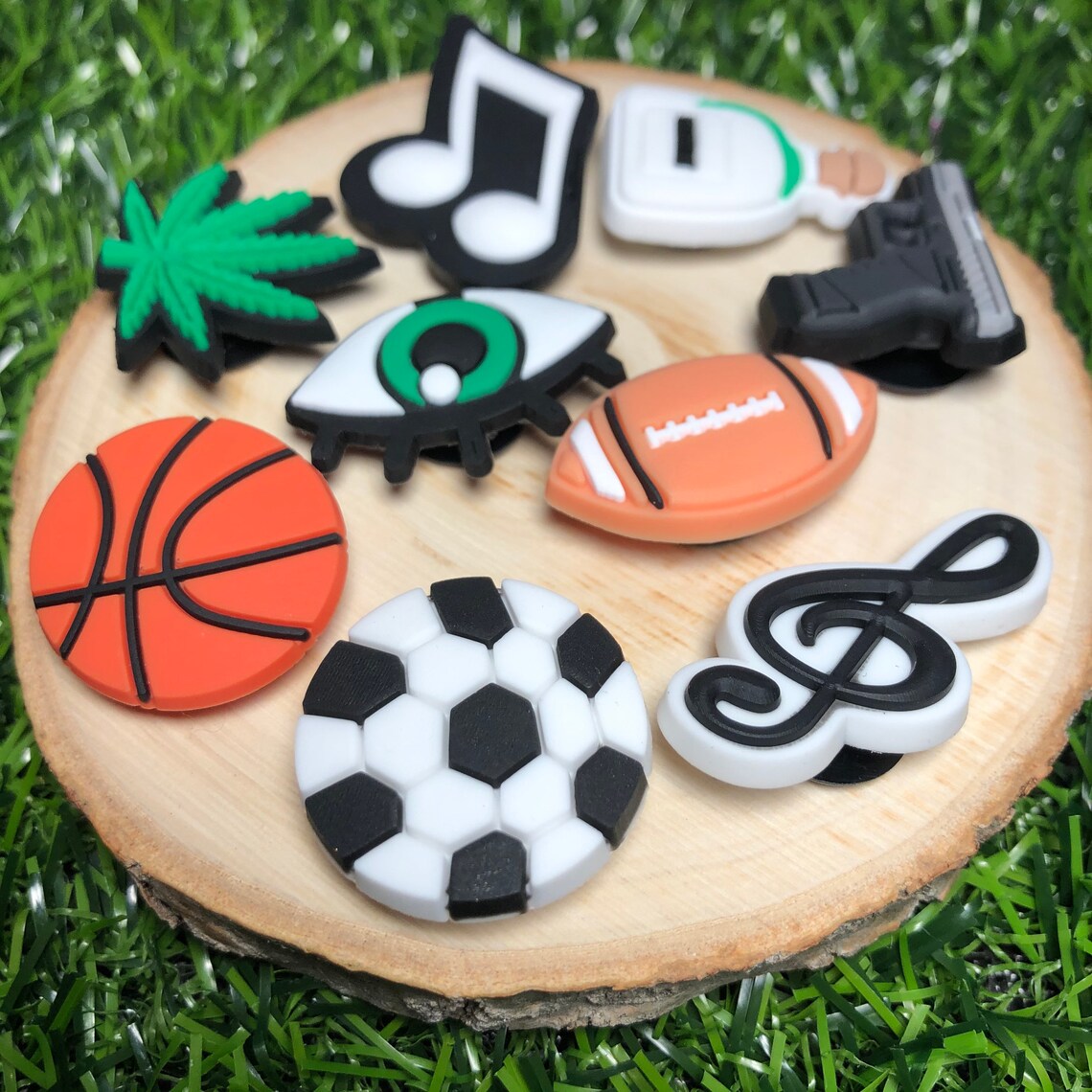 Croc charms pins gun green eye weed Soccer Basketball foot Etsy