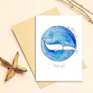 creativo y minimalista Tarjeta de agradecimiento, ballena madre con bebé, para el nacimiento, puedo personalizarlo para usted
