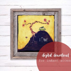 cartão criativo eu te amo, cartão alternativo, amor, dia dos namorados, cartão lúdico, arte campervan, download digital, impressão artística