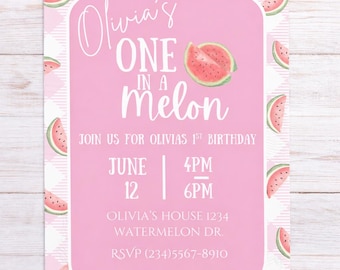 One in a Melon: Watermelon Theme 1st Birthday Invitation