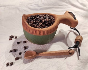 Wooden, Handcarved, Handmade, Rustic, Kuksa, Coffee Mug, Spoon