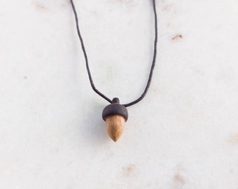 Wooden Handcarved Handmade Oak Acorn Pendant