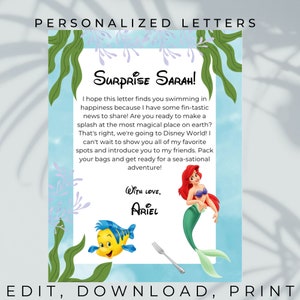 Ariel Surprise, vacation announcement, surprise you're going to, editable letters, trip reveal, personalized letters for surprise trip
