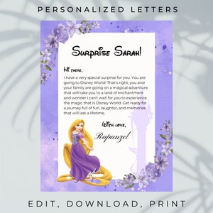 Rapunzel Surprise, vacation announcement, surprise you're going to, editable letters, trip reveal, personalized letters for surprise trip