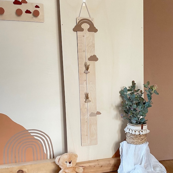 Toise à mesurer bois enfant beige marron | Fait main