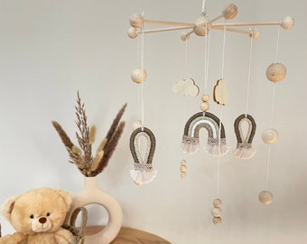 BABY MOBILE Makramee Regenbogen Neutral Beige Braun Naturtöne | handgefertigt