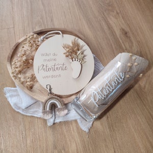 Gift for godparents | Ask your godmother/uncle | Set consisting of hand-lettered wooden tags, keychain + personalized glass