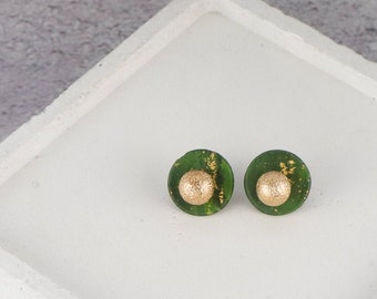 Polymer Clay Ohrstecker | Ohrringe | grün gold | Geometrisch | Unikat | Ton Ohrring | Earring | handgefertigt | Geschenk