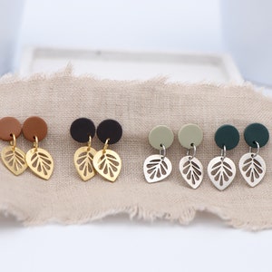 Stud Earrings | Minimalist Earrings | Unique | Polymer Clay Studs | Trend color 2021 | autumn | sheet | silver | polymer clay | gold