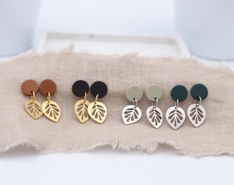 Stud Earrings | Minimalist Earrings | Unique | Polymer Clay Studs | Trend color 2021 | autumn | sheet | silver | polymer clay | gold