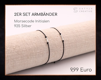 2er Set Armbänder mit deinen Initialen als Morsecode in 925 Silber | Geschenk | Jahrestag | Hochzeitstag | Freundschaft