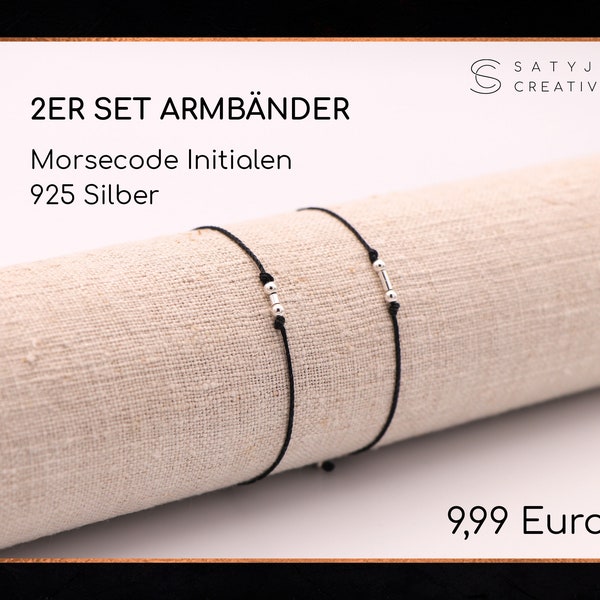 2er Set Armbänder mit deinen Initialen als Morsecode in 925 Silber | Geschenk | Jahrestag | Hochzeitstag | Freundschaft