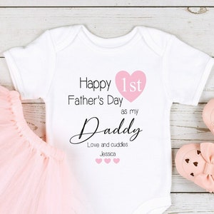Personalised Happy 1st Father's Day Daddy Pink | First Father's Day | Daddy Gift | T-shirt Babygrow | Baby Vest | Bodysuit | Dad Gift | Papa