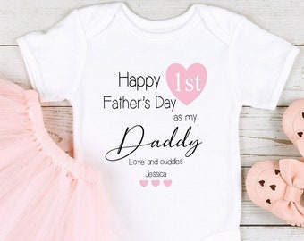 Happy 1st Father's Day Daddy Pink Heart Bib, Baby Vest or Babygrow [First Father's Day | Daddy Gift Daughter | Baby Girl Present | Love Dad]