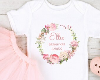 Personalised Rose Wreath Flower Girl/Bridesmaid (3) T-shirt/Babygrow/Baby Vest l Wedding l Flower Girl Present l Outfit Children Girl Baby